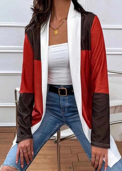 Shiny Color Block Open Front Cardigan - Trendsi