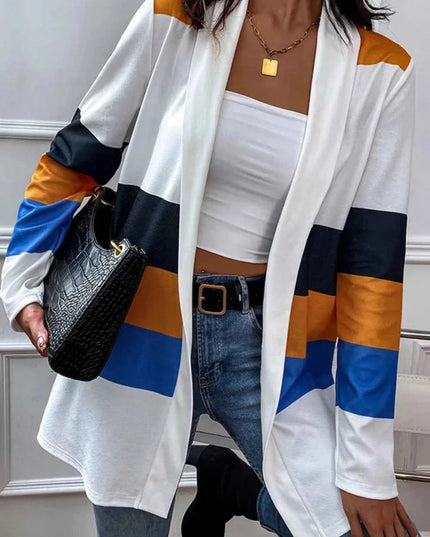 Shiny Color Block Open Front Cardigan - Trendsi