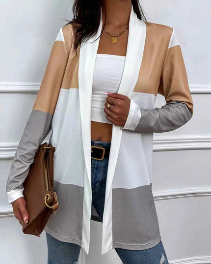 Shiny Color Block Open Front Cardigan - Trendsi
