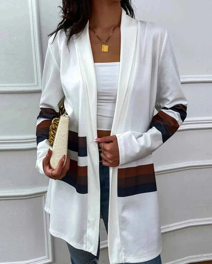 Shiny Color Block Open Front Cardigan - Trendsi