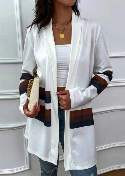Shiny Color Block Open Front Cardigan - Trendsi