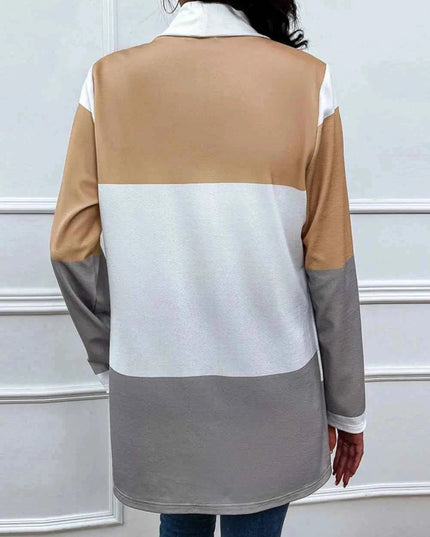 Shiny Color Block Open Front Cardigan - Trendsi
