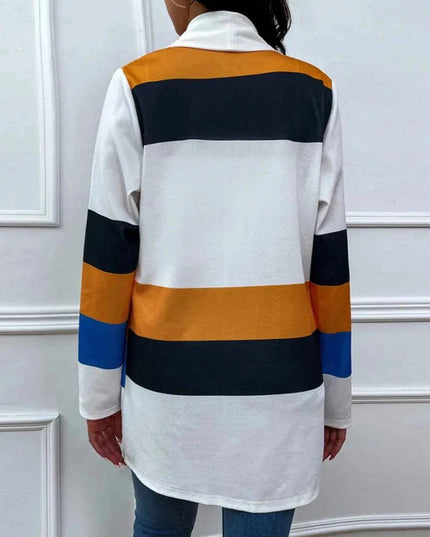 Shiny Color Block Open Front Cardigan - Trendsi