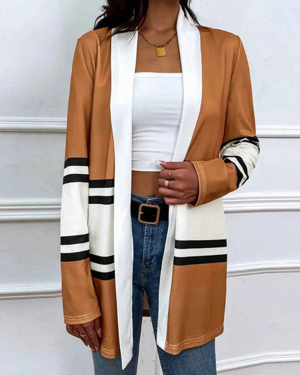 Shiny Color Block Open Front Cardigan - Trendsi