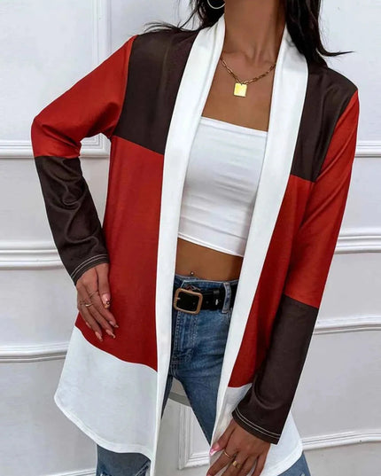 Shiny Color Block Open Front Cardigan - Trendsi