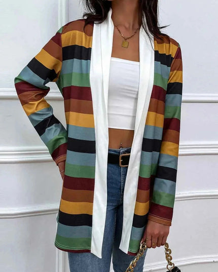 Shiny Color Block Open Front Cardigan - Trendsi