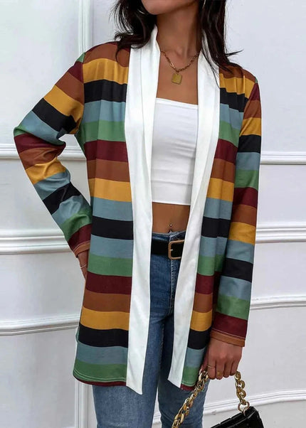 Shiny Color Block Open Front Cardigan - Trendsi