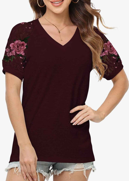 Short Sleeve V - Neck Tee - Trendsi