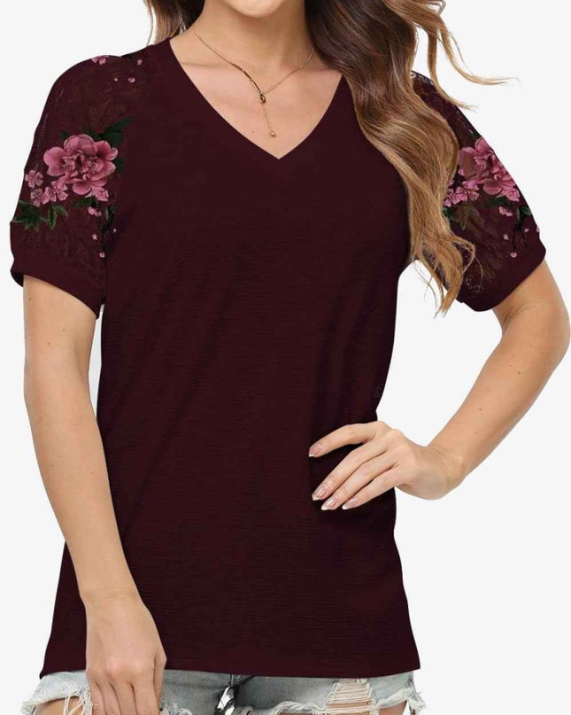 Short Sleeve V - Neck Tee - Trendsi