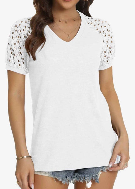 Short Sleeve V - Neck Tee - Trendsi