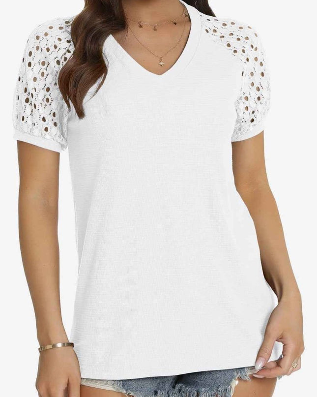 Short Sleeve V - Neck Tee - Trendsi