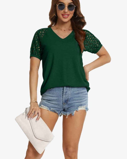 Short Sleeve V - Neck Tee - Trendsi