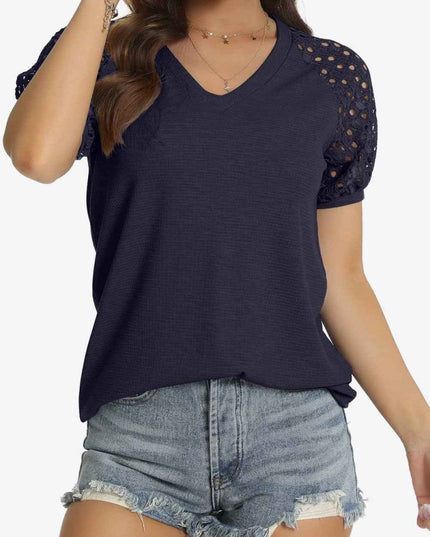 Short Sleeve V - Neck Tee - Trendsi