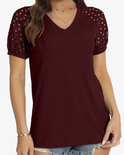 Short Sleeve V - Neck Tee - Trendsi