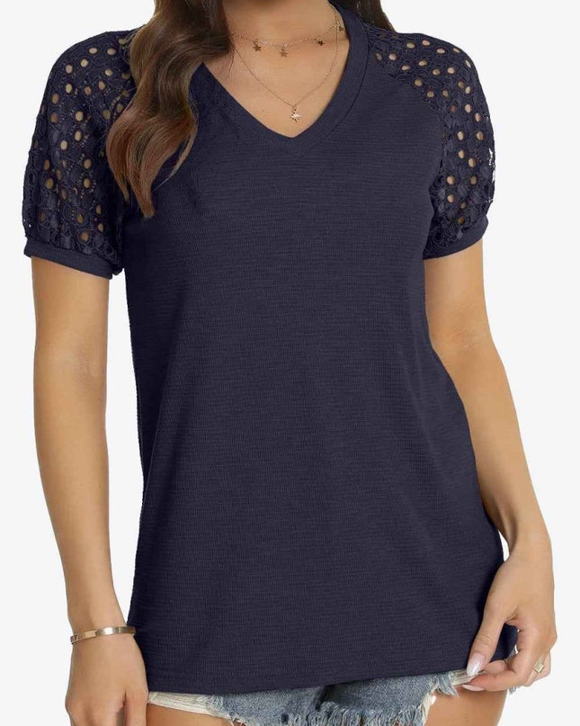 Short Sleeve V - Neck Tee - Trendsi