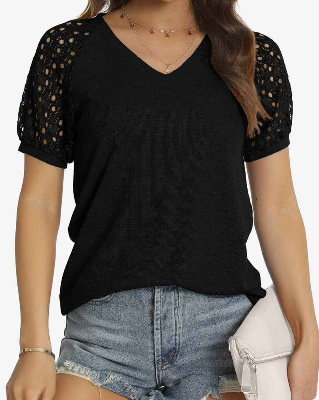 Short Sleeve V - Neck Tee - Trendsi