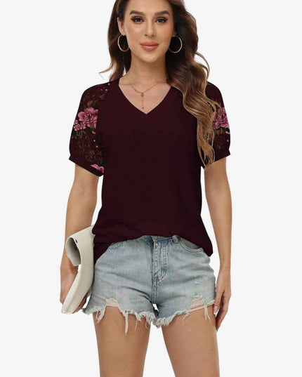 Short Sleeve V - Neck Tee - Trendsi