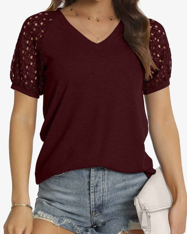 Short Sleeve V - Neck Tee - Trendsi