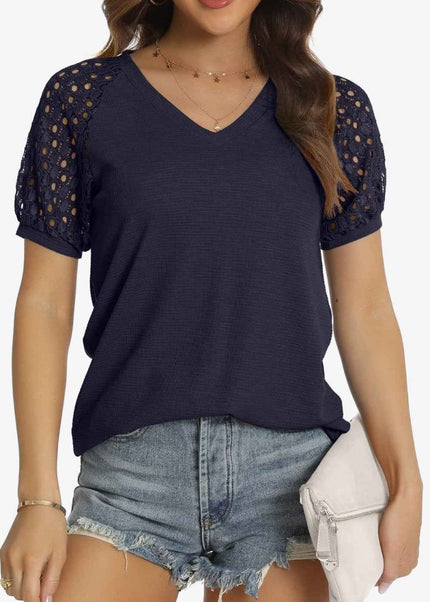 Short Sleeve V - Neck Tee - Trendsi