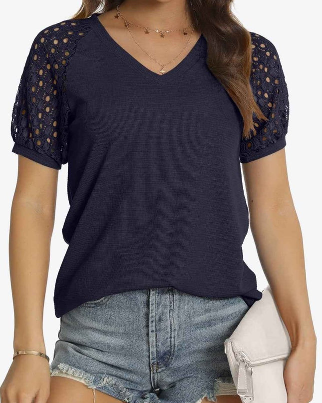 Short Sleeve V - Neck Tee - Trendsi