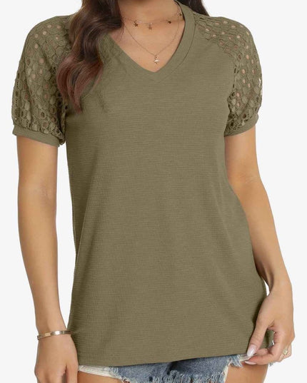 Short Sleeve V - Neck Tee - Trendsi