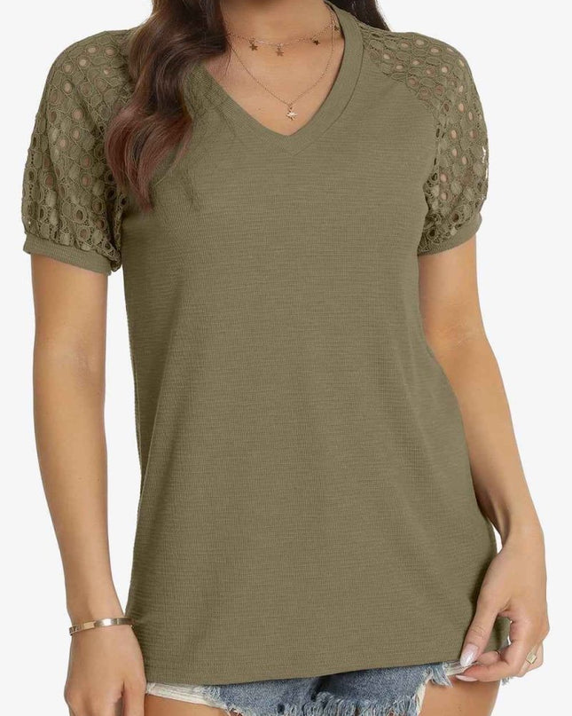 Short Sleeve V - Neck Tee - Trendsi