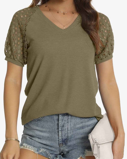 Short Sleeve V - Neck Tee - Trendsi