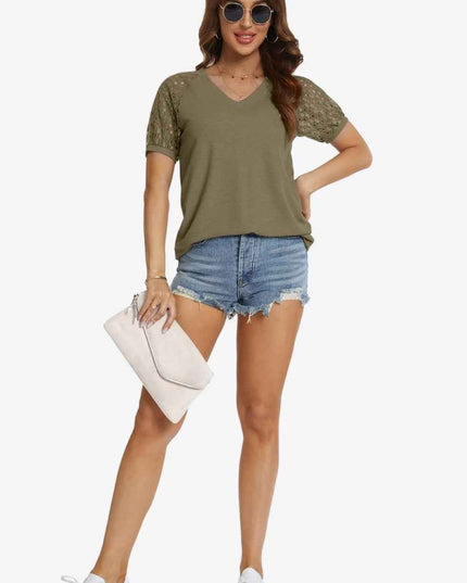 Short Sleeve V - Neck Tee - Trendsi