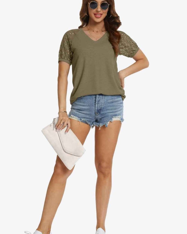 Short Sleeve V - Neck Tee - Trendsi