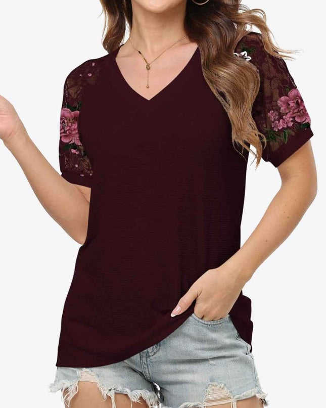 Short Sleeve V - Neck Tee - Trendsi