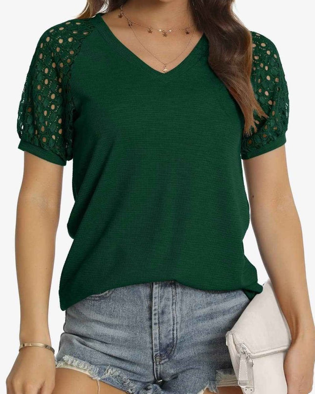 Short Sleeve V - Neck Tee - Trendsi