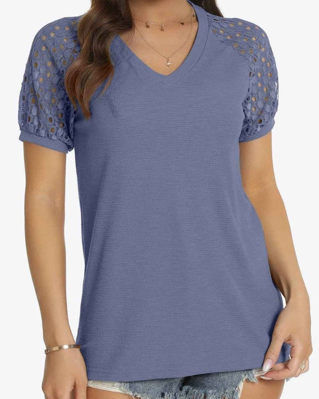 Short Sleeve V - Neck Tee - Trendsi