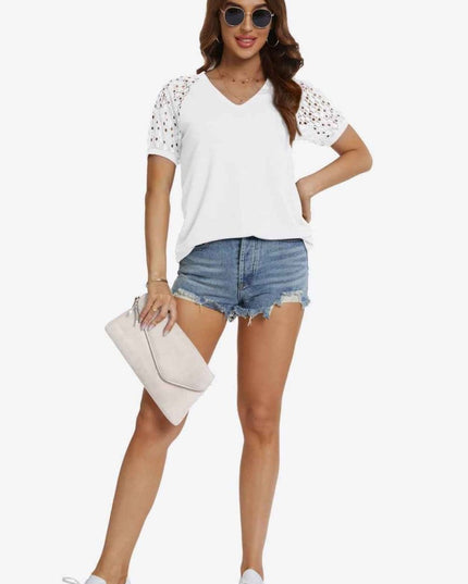 Short Sleeve V - Neck Tee - Trendsi