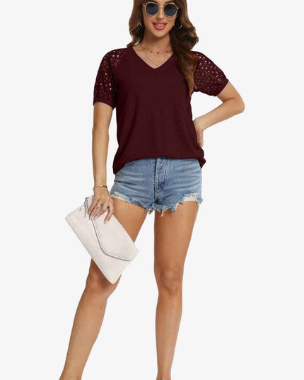 Short Sleeve V - Neck Tee - Trendsi