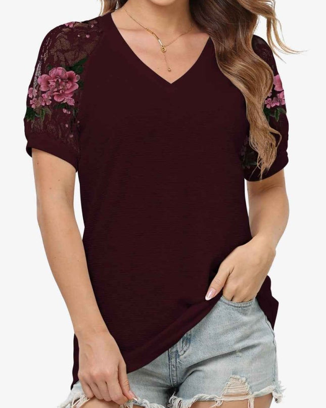 Short Sleeve V - Neck Tee - Trendsi