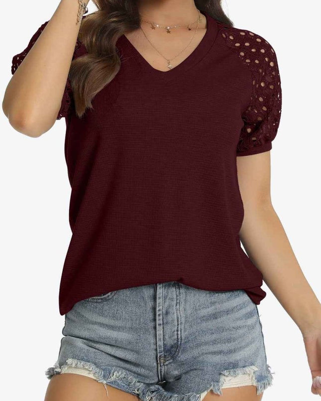 Short Sleeve V - Neck Tee - Trendsi