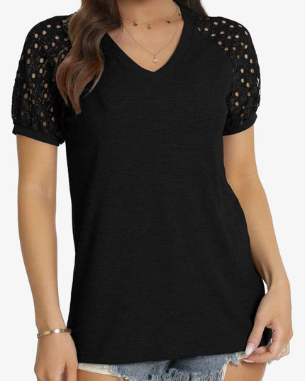 Short Sleeve V - Neck Tee - Trendsi