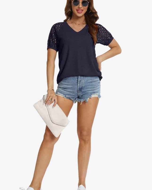 Short Sleeve V - Neck Tee - Trendsi