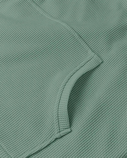 Slit Drawstring Waffle Knit Hoodie - Trendsi