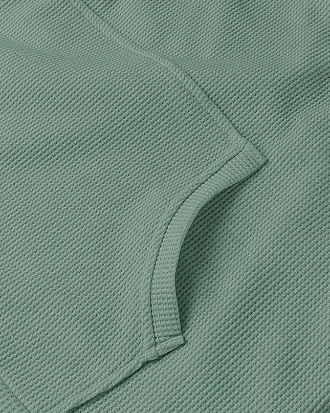 Slit Drawstring Waffle Knit Hoodie - Trendsi