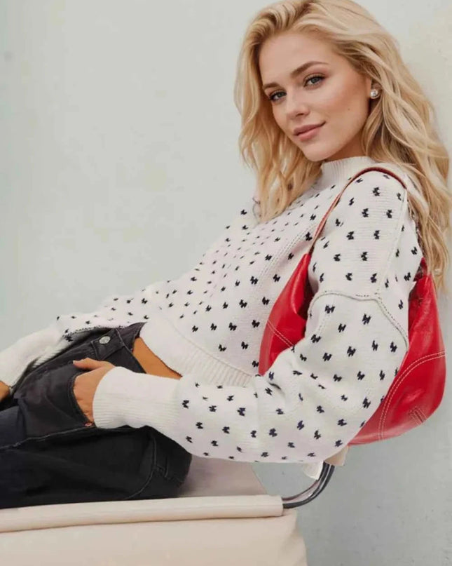 Slit Round Neck Long Sleeve Sweater - Trendsi