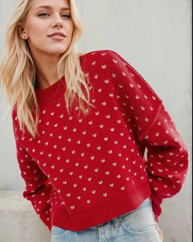 Slit Round Neck Long Sleeve Sweater - Trendsi