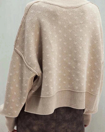 Slit Round Neck Long Sleeve Sweater - Trendsi