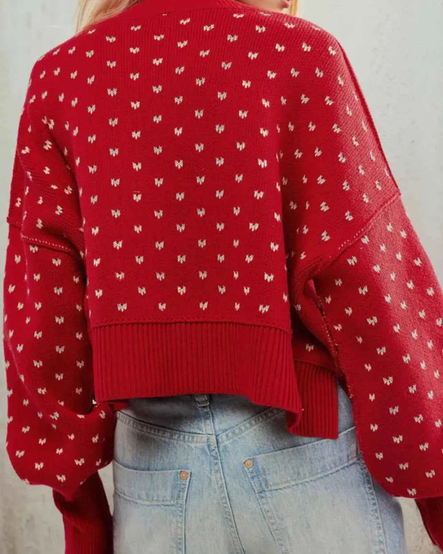 Slit Round Neck Long Sleeve Sweater - Trendsi