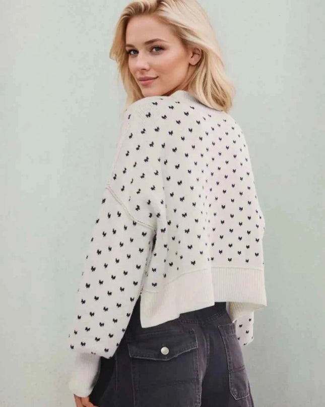 Slit Round Neck Long Sleeve Sweater - Trendsi