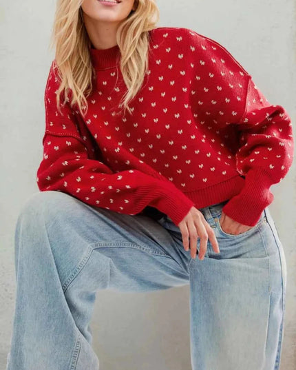 Slit Round Neck Long Sleeve Sweater - Trendsi