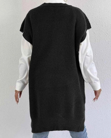 Slit V - Neck Sweater Dress - Trendsi