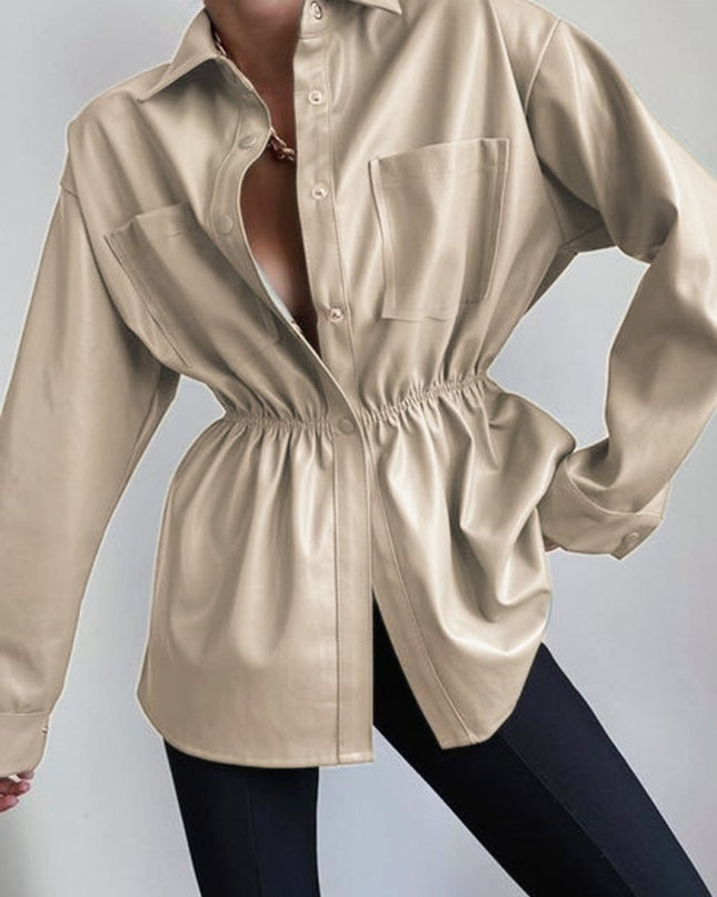 Snap Down Collared Jacket - Trendsi