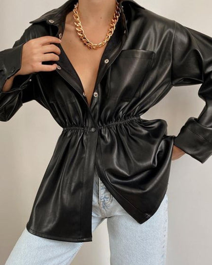 Snap Down Collared Jacket - Trendsi