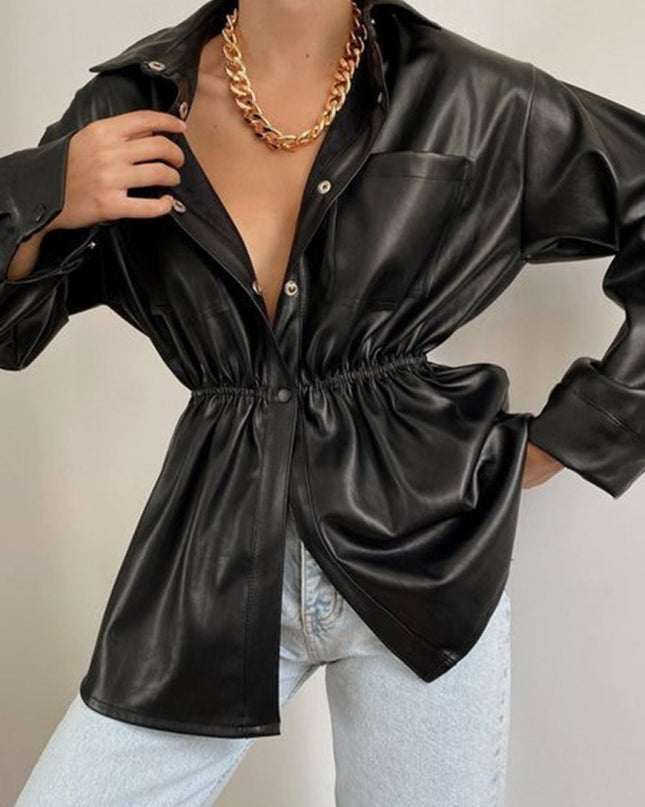 Snap Down Collared Jacket - Trendsi